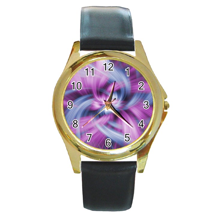 Mixed Pain Signals Round Leather Watch (Gold Rim) 