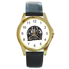 Ride Vintage Motorcycles Round Gold Metal Watch by creationsbytom