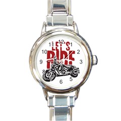 Red Text Let s Ride Motorcycle Round Italian Charm Watch by creationsbytom