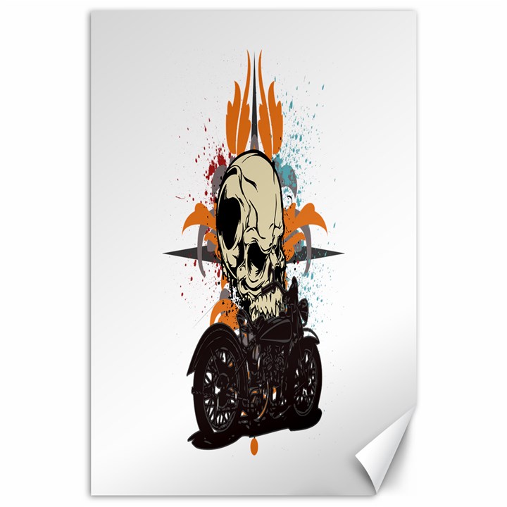 Skull Classic Motorcycle Canvas 24  x 36 