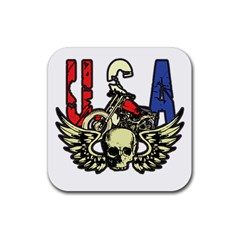 Usa Classic Motorcycle Skull Wings Rubber Coaster (square) by creationsbytom