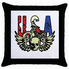 Usa Classic Motorcycle Skull Wings Throw Pillow Case (black) by creationsbytom