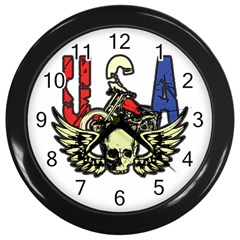 Usa Classic Motorcycle Skull Wings Wall Clock (black) by creationsbytom