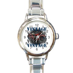 Vintage Motorcycle Multiple Text Shadows Round Italian Charm Watch