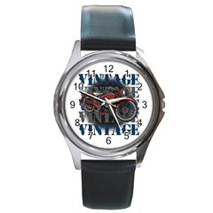 Vintage Motorcycle Multiple Text Shadows Round Metal Watch