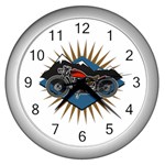 Classic Vintage Motorcycle Wall Clock (Silver) Front