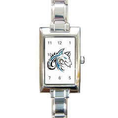 Blue And Black Wolf Head Outline Facing Right Side Rectangular Italian Charm Watch by WildThings