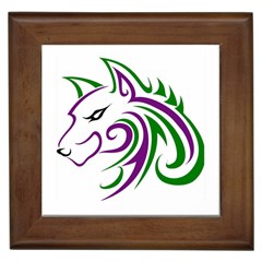 Purple And Green Wolf Head Outline Facing Left Side Framed Tile by WildThings