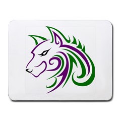 Purple And Green Wolf Head Outline Facing Left Side Small Mousepad by WildThings