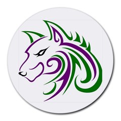 Purple And Green Wolf Head Outline Facing Left Side Round Mousepad