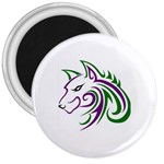 Purple and Green Wolf Head Outline Facing Left Side 3  Magnet Front