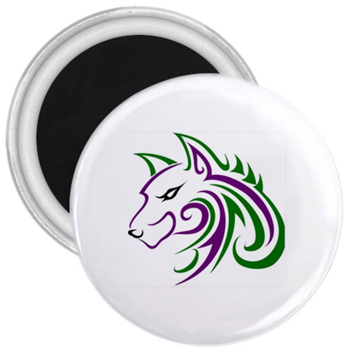 Purple and Green Wolf Head Outline Facing Left Side 3  Magnet