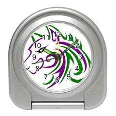 Purple And Green Wolf Head Outline Facing Left Side Travel Alarm Clock by WildThings