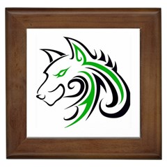 Green And Black Wolf Head Outline Facing Left Side Framed Tile