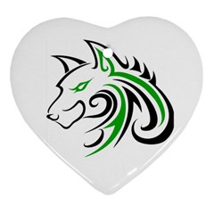 Green And Black Wolf Head Outline Facing Left Side Ornament (heart) by WildThings