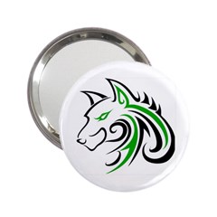 Green And Black Wolf Head Outline Facing Left Side 2 25  Handbag Mirror