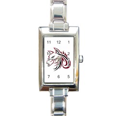 Maroon And Black Wolf Head Outline Facing Left Side Rectangular Italian Charm Watch