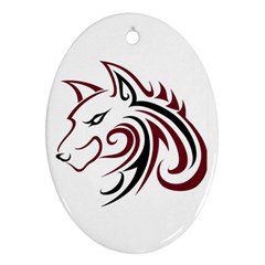 Maroon And Black Wolf Head Outline Facing Left Side Ornament (oval) by WildThings