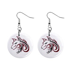 Maroon And Black Wolf Head Outline Facing Left Side 1  Button Earrings by WildThings