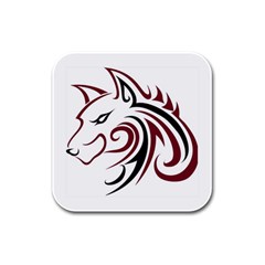 Maroon And Black Wolf Head Outline Facing Left Side Rubber Square Coaster (4 Pack)