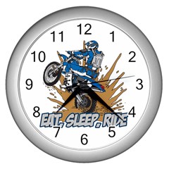 Eat Sleep Ride Motocross Wall Clock (silver) by MegaSportsFan