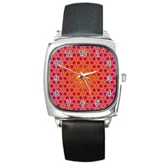 Radial Flower Square Leather Watch