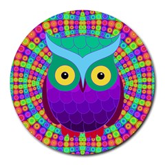 Groovy Owl 8  Mouse Pad (round) by SaraThePixelPixie