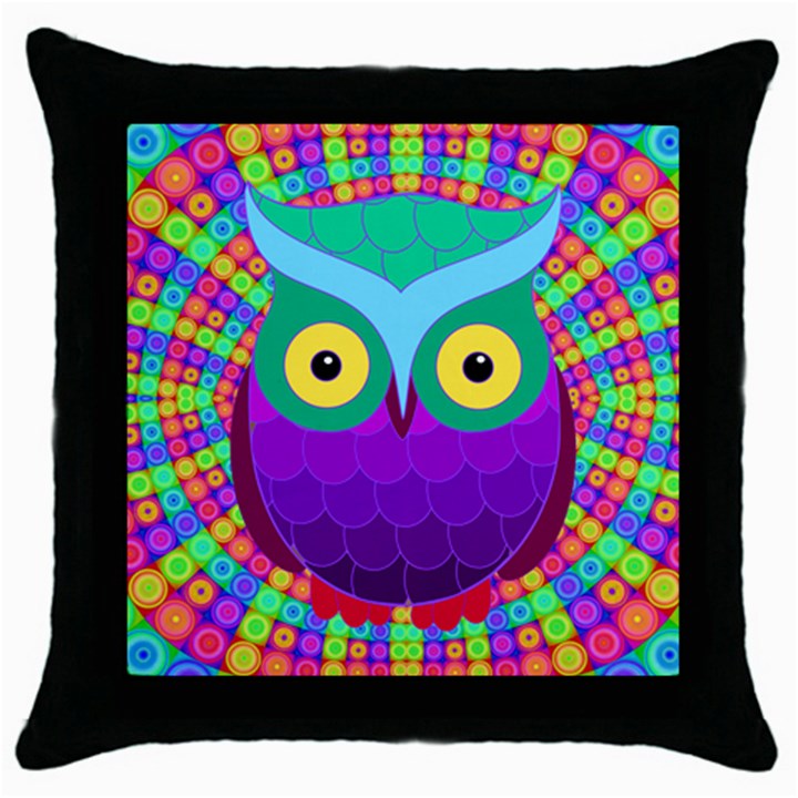 Groovy Owl Black Throw Pillow Case