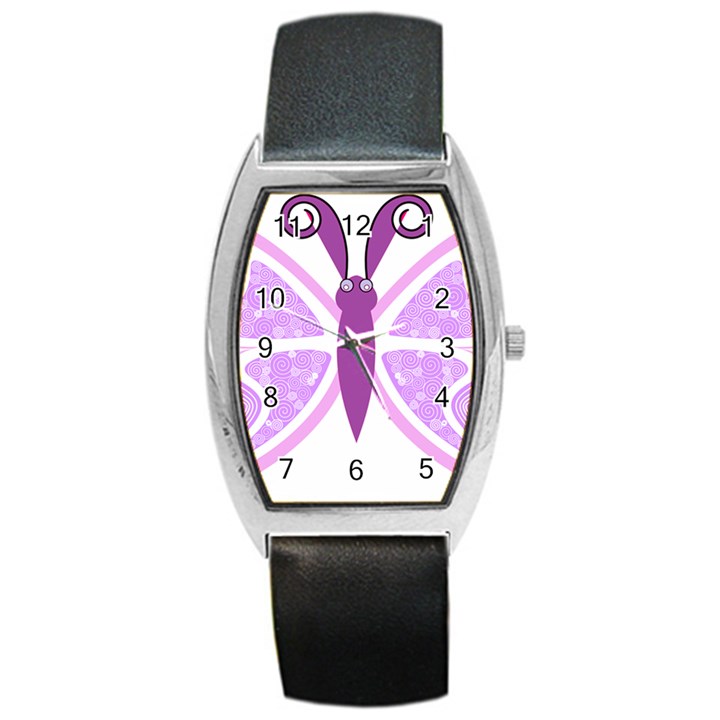 Whimsical Awareness Butterfly Tonneau Leather Watch