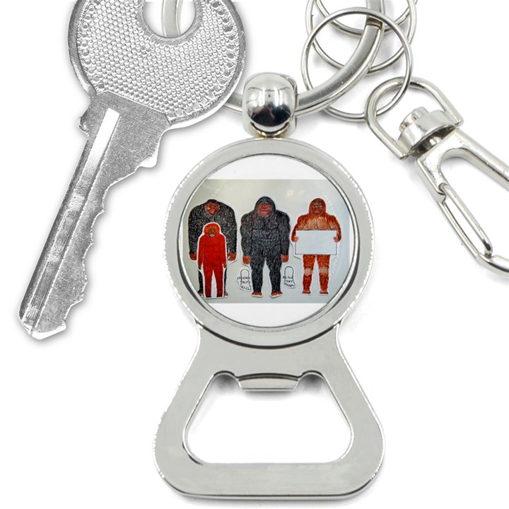 1 Neanderthal & 3 Big Foot,on White, Bottle Opener Key Chain