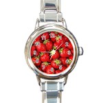 Strawberries Round Italian Charm Watch Front