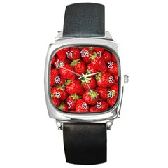 Strawberries Square Leather Watch