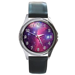 Galaxy Purple Round Leather Watch (silver Rim) by SonderSkySecond