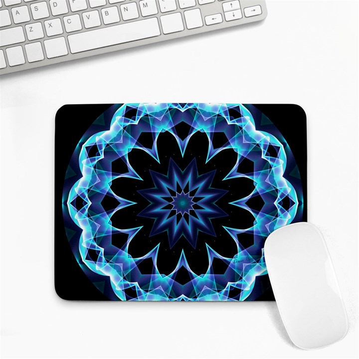 Crystal Star, Abstract Glowing Blue Mandala Small Mouse Pad (Rectangle)