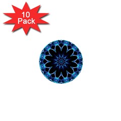 Crystal Star, Abstract Glowing Blue Mandala 1  Mini Button (10 Pack) by DianeClancy