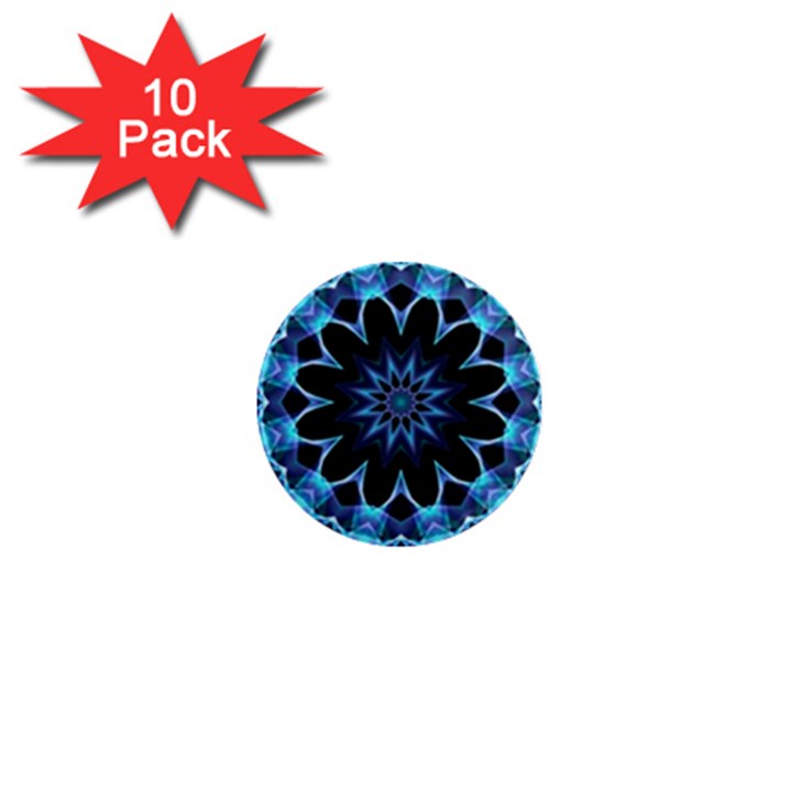 Crystal Star, Abstract Glowing Blue Mandala 1  Mini Button Magnet (10 pack)