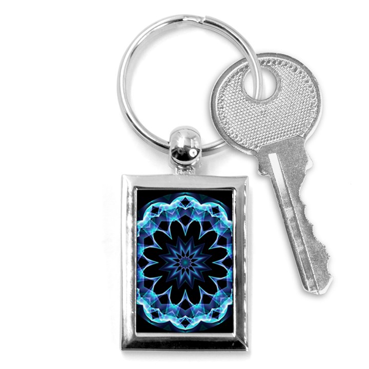 Crystal Star, Abstract Glowing Blue Mandala Key Chain (Rectangle)