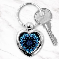 Crystal Star, Abstract Glowing Blue Mandala Key Chain (heart) by DianeClancy