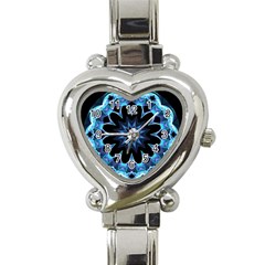 Crystal Star, Abstract Glowing Blue Mandala Heart Italian Charm Watch  by DianeClancy