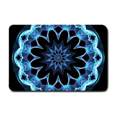 Crystal Star, Abstract Glowing Blue Mandala Small Door Mat