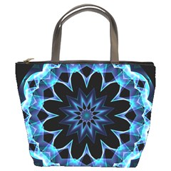 Crystal Star, Abstract Glowing Blue Mandala Bucket Handbag by DianeClancy