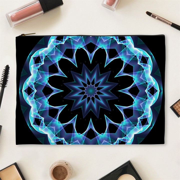 Crystal Star, Abstract Glowing Blue Mandala Cosmetic Bag (XL)