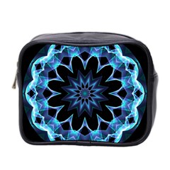 Crystal Star, Abstract Glowing Blue Mandala Mini Travel Toiletry Bag (two Sides) by DianeClancy