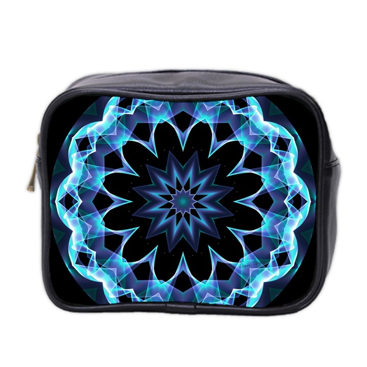 Crystal Star, Abstract Glowing Blue Mandala Mini Travel Toiletry Bag (Two Sides)