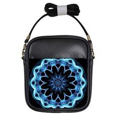 Crystal Star, Abstract Glowing Blue Mandala Girl s Sling Bag by DianeClancy