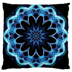 Crystal Star, Abstract Glowing Blue Mandala Large Cushion Case (single Sided)  by DianeClancy