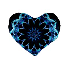 Crystal Star, Abstract Glowing Blue Mandala 16  Premium Heart Shape Cushion  by DianeClancy