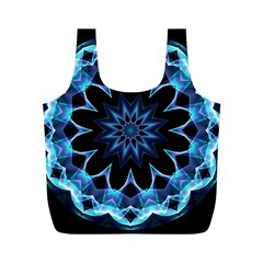 Crystal Star, Abstract Glowing Blue Mandala Reusable Bag (m) by DianeClancy