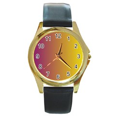 Tainted  Round Leather Watch (gold Rim) 