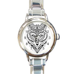 Ornate Foxy Wolf Round Italian Charm Watch